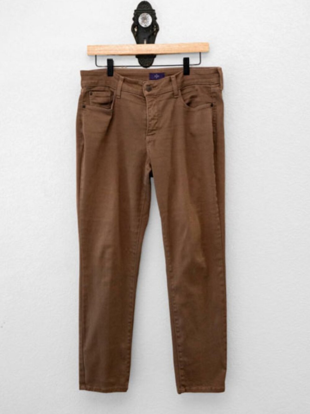 NYDJ Brown Stretch Legging Pants Size 10P Petite Slim Skinny Pull On Made USA